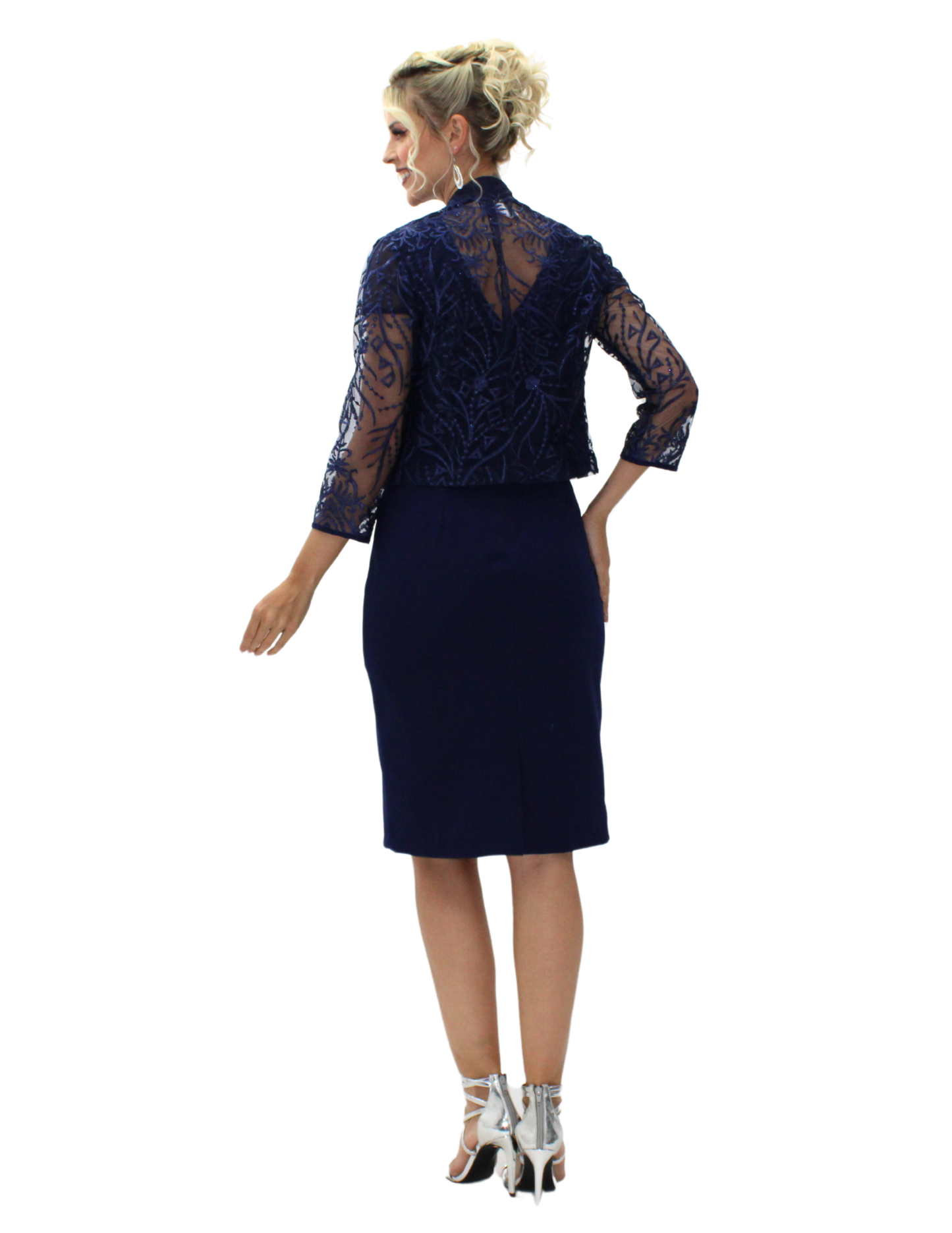 VESTIDO DE COCTEL CON SACO DE ENCAJE