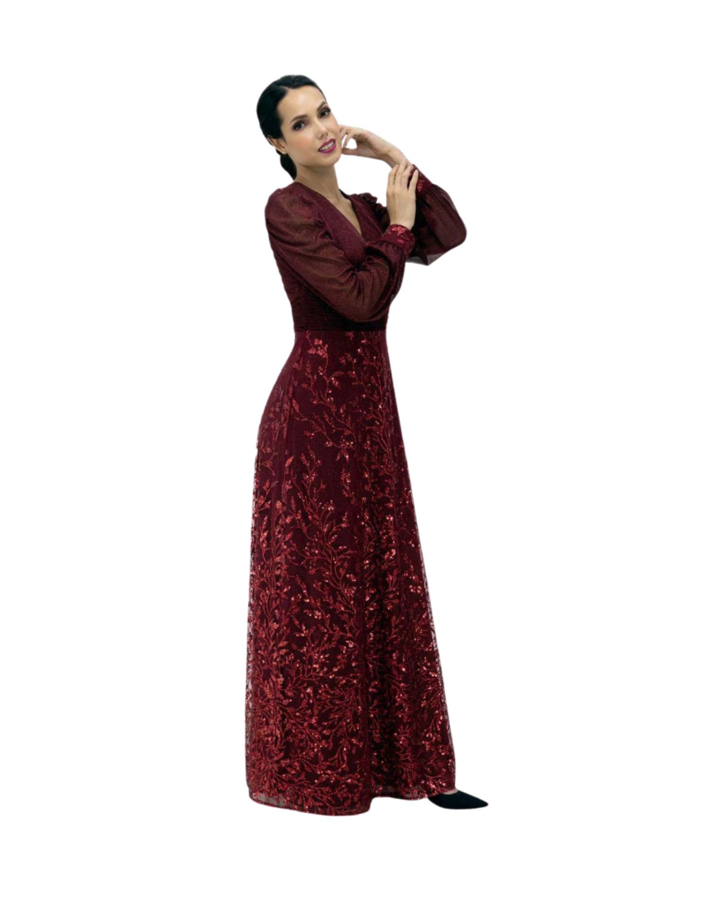 VESTIDO LENTEJUELA VINO