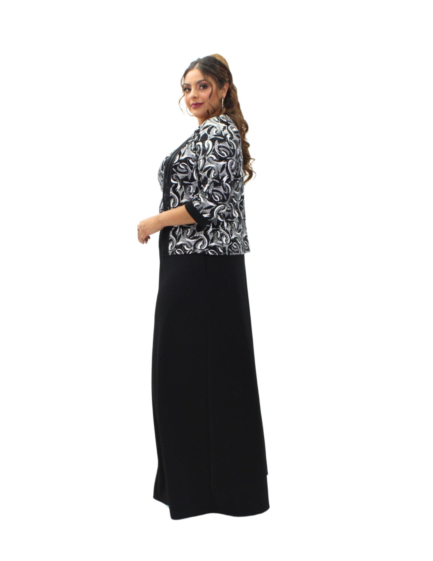 VESTIDO MAXI PLATA CON SACO
