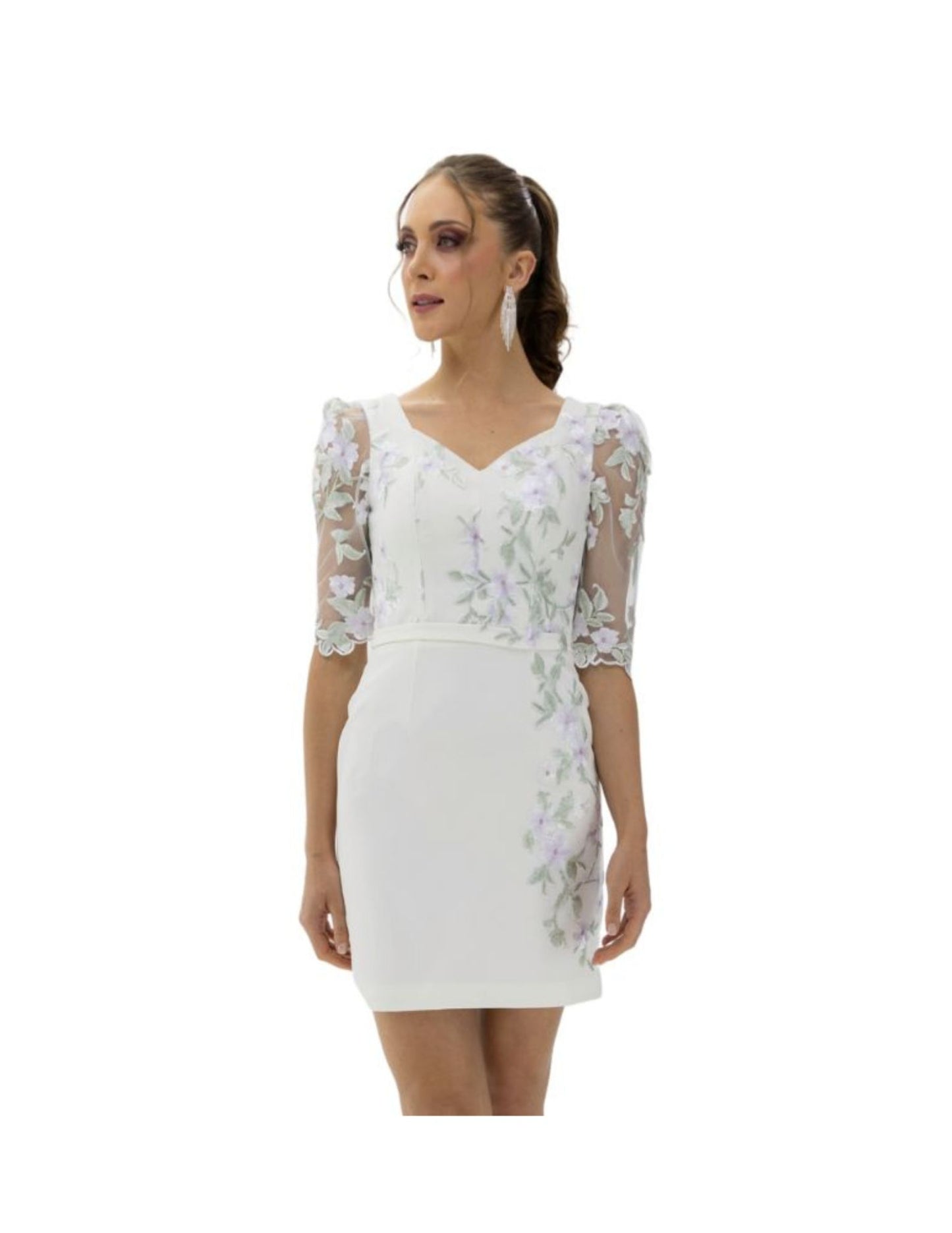 VESTIDO CORTO CON ENCAJE FLORAL "NUPCIAS"