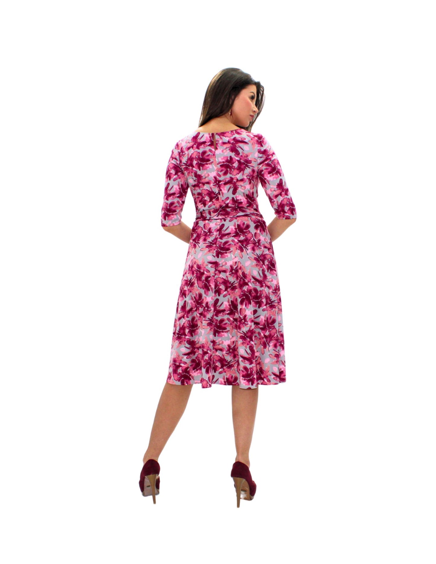VESTIDO MIDI FLORAL CON FRUNCIDO AL FRENTE