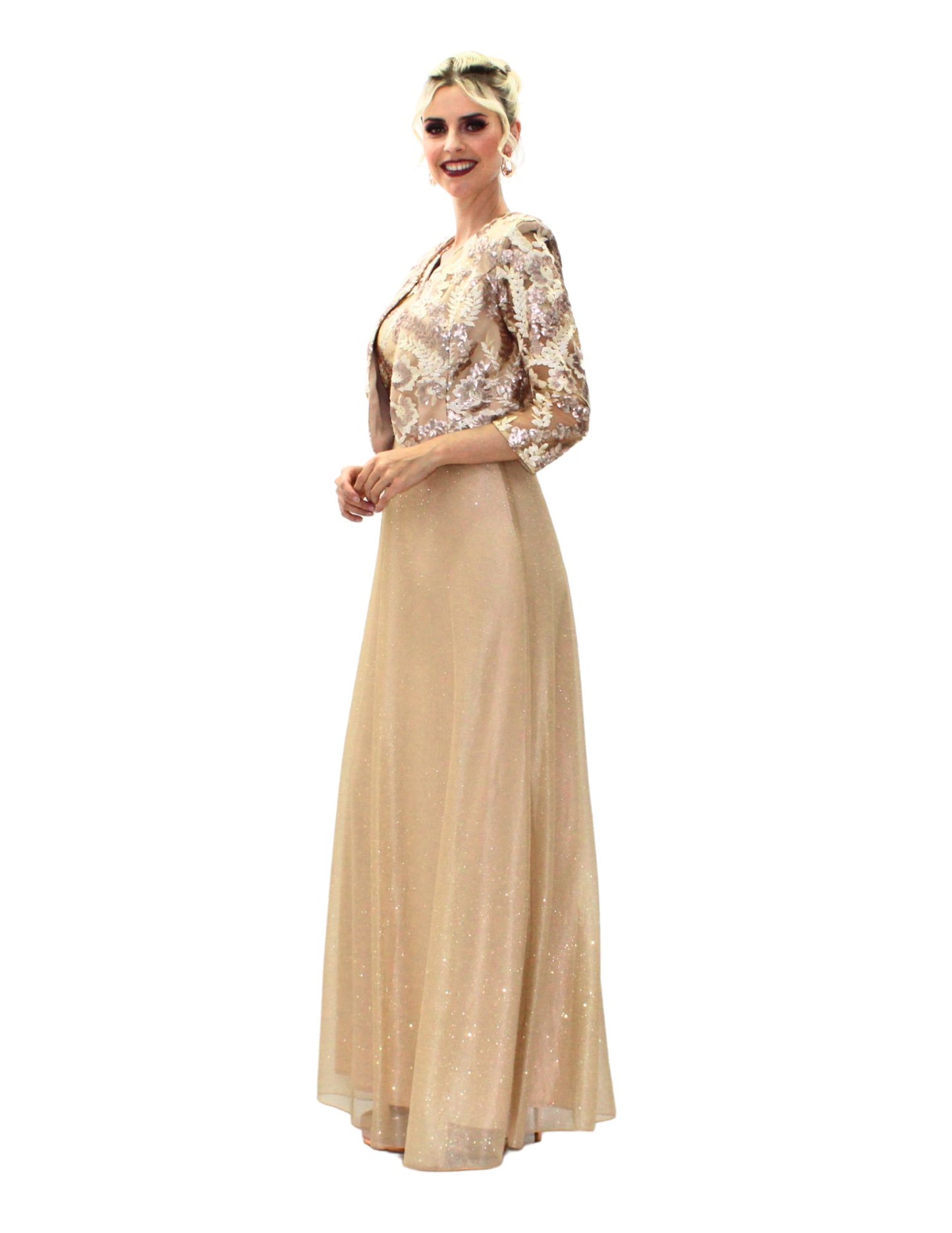 VESTIDO MAXI ORO CON BOLERO