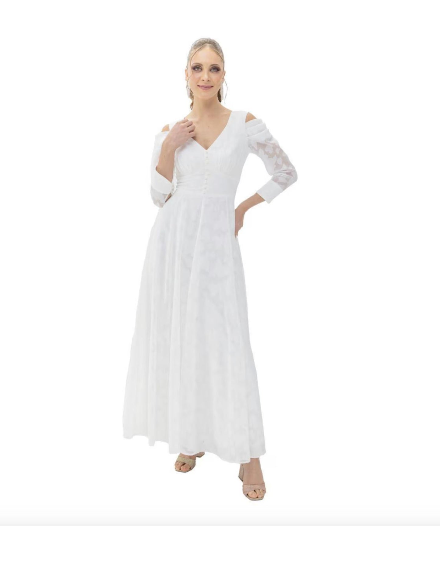 VESTIDO ESTILO ROMANTICO HUESO