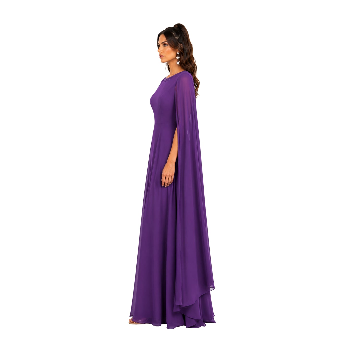 VESTIDO LARGO CON CAPA INTEGRADA