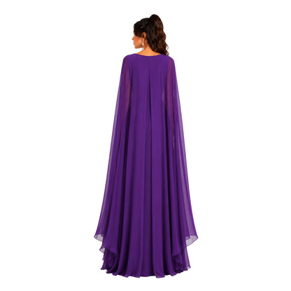 VESTIDO LARGO CON CAPA INTEGRADA