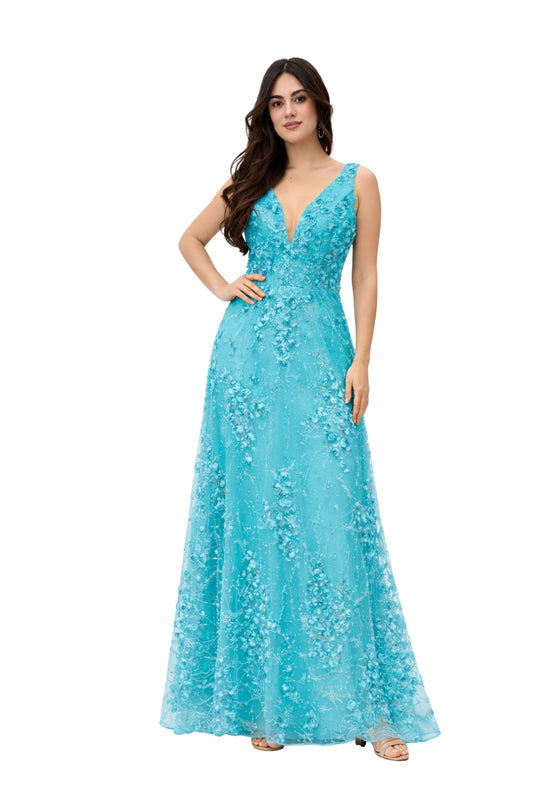 VESTIDO AQUAMRINA CON FLORES