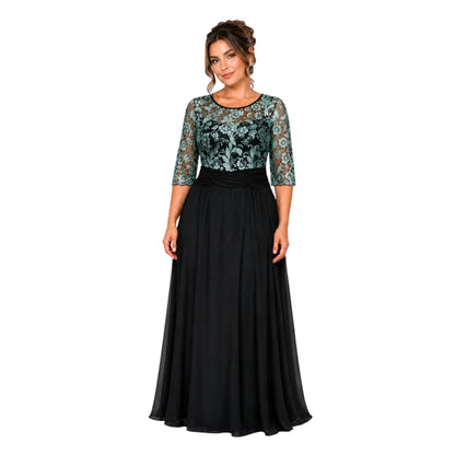 VESTIDO FLORES TURQUESA METALIZADAS (T. EXTRA)