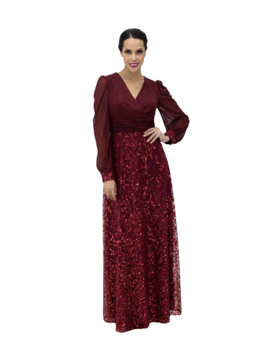 VESTIDO LENTEJUELA VINO