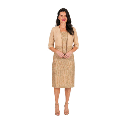 VESTIDO CORTO ORO CON DETALLES VERDES
