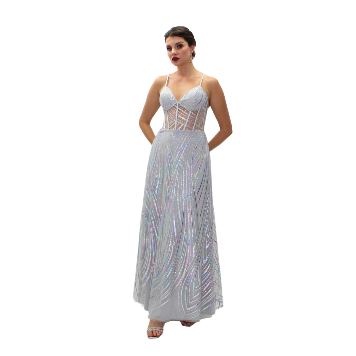 VESTIDO GLITTER PLATA CORSEÉ