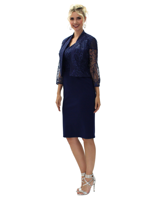 VESTIDO DE COCTEL CON SACO DE ENCAJE