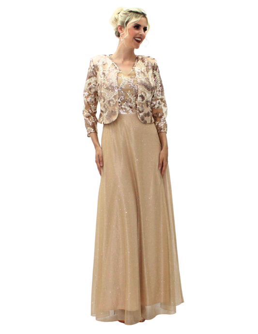 VESTIDO MAXI ORO CON BOLERO