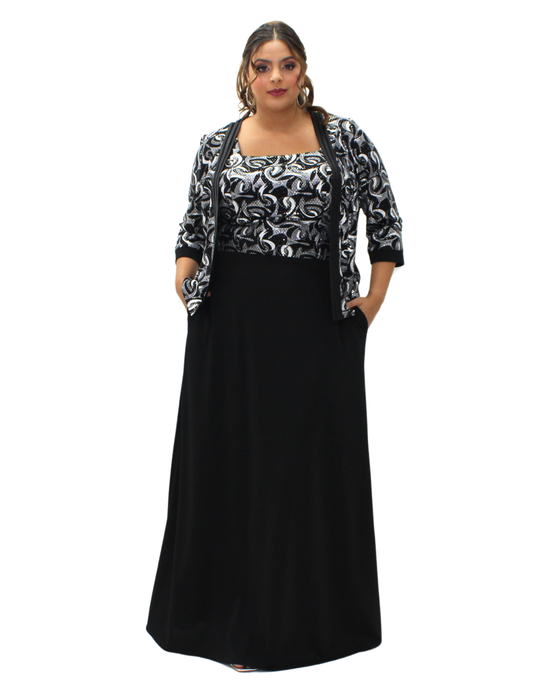 VESTIDO MAXI PLATA CON SACO