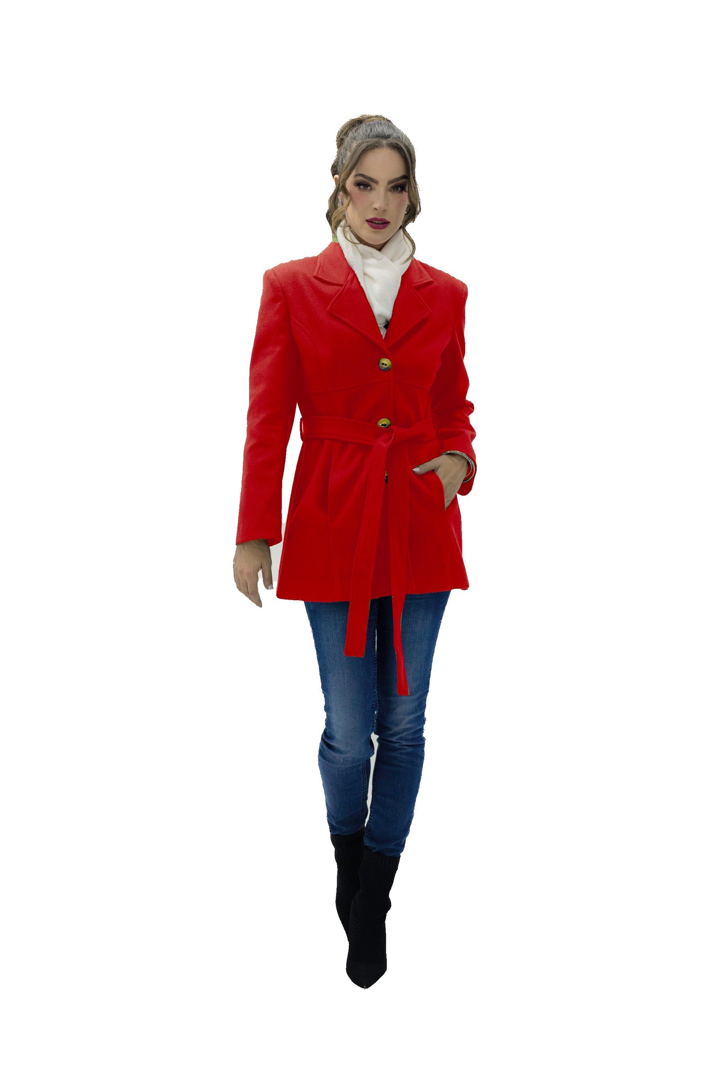 ABRIGO 3/4 CON CINTA EN MEDIO