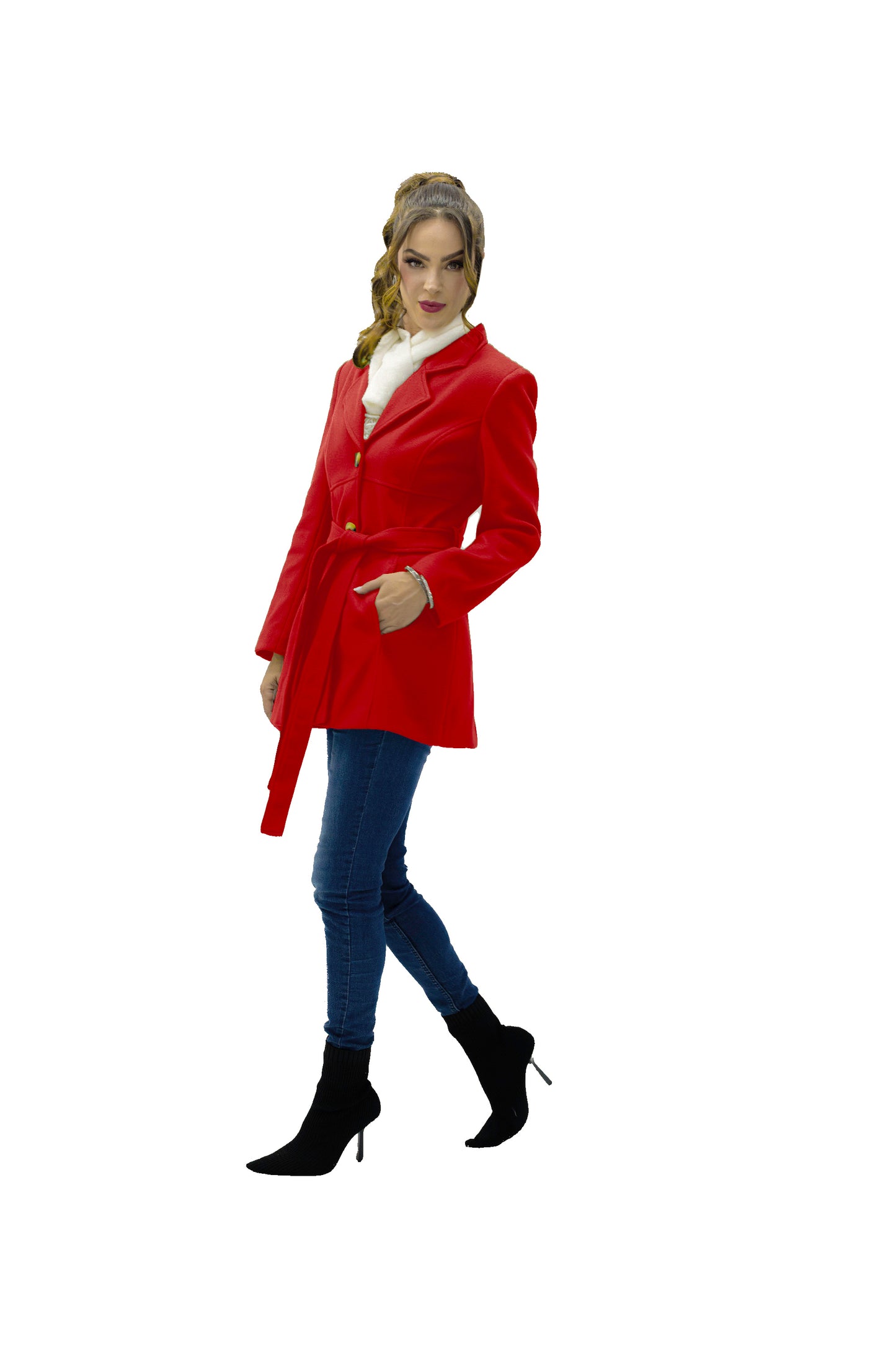 ABRIGO 3/4 CON CINTA EN MEDIO