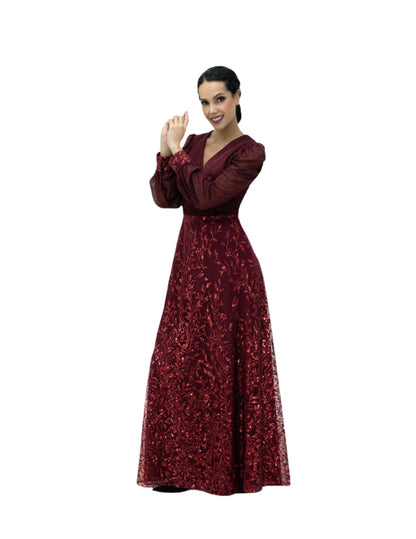 VESTIDO LENTEJUELA VINO