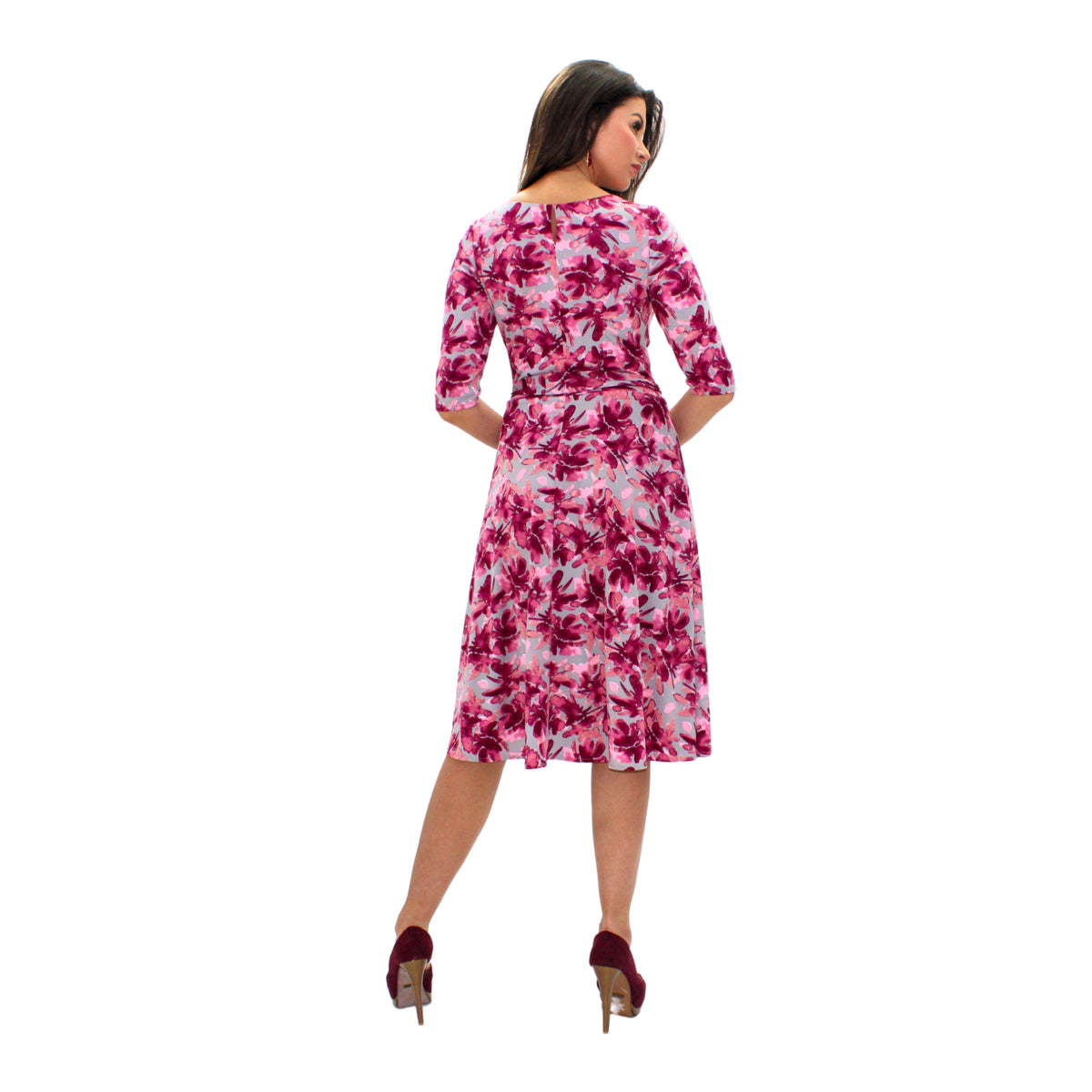 VESTIDO MIDI DRAPEADO FLORES ROSAS