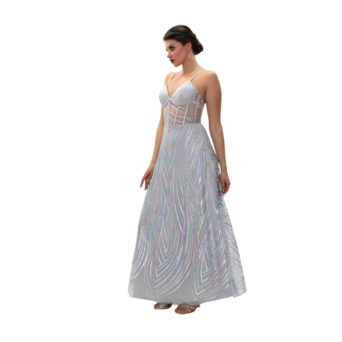 VESTIDO GLITTER PLATA CORSEÉ