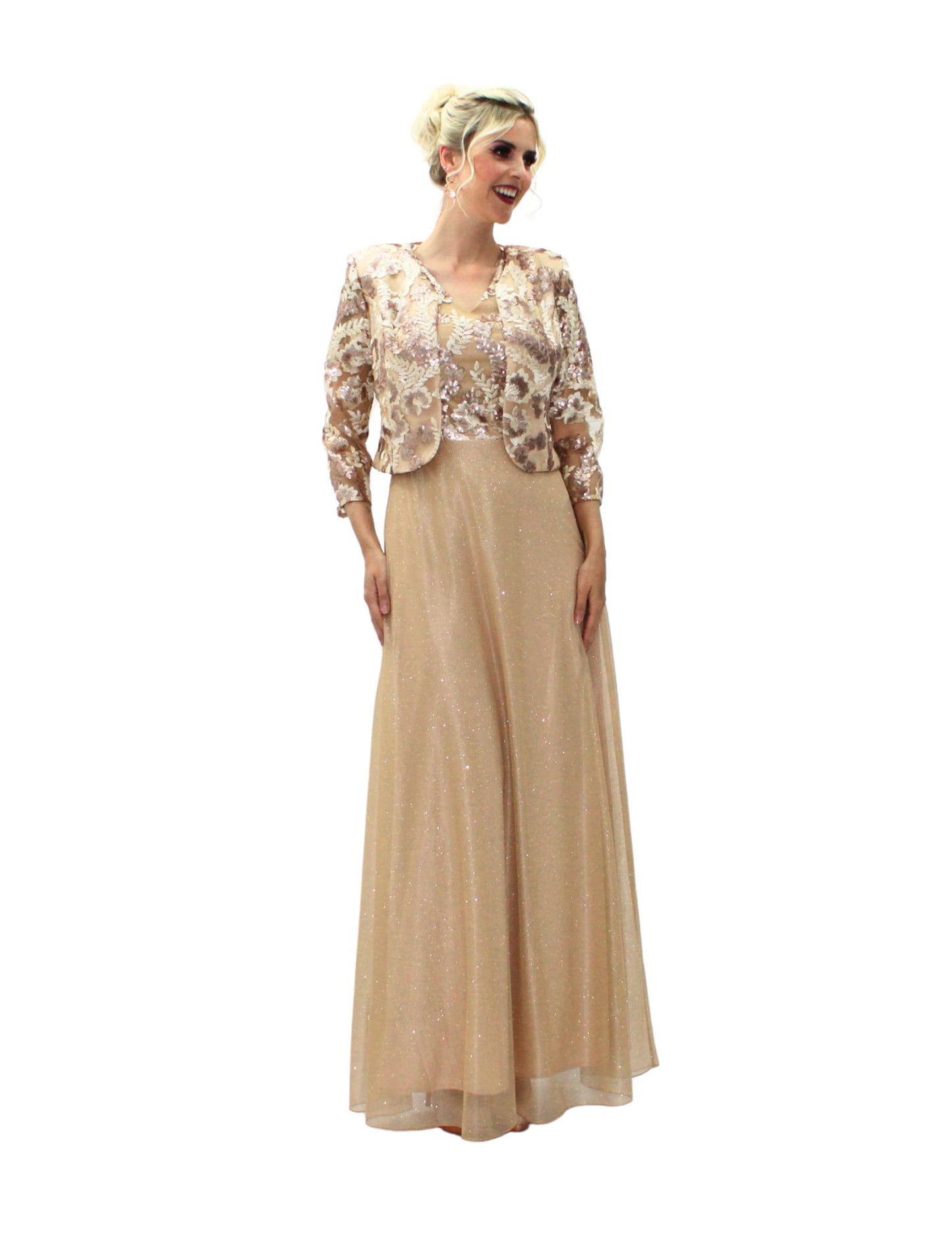 VESTIDO MAXI ORO CON BOLERO