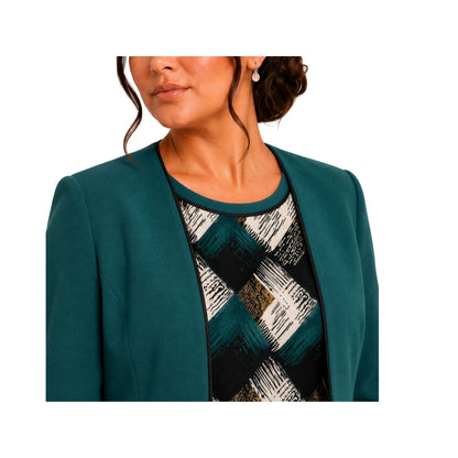 CONJUNTO FORMAL DE SACO LISO Y VESTIDO DE PRINT ABSTRACTO