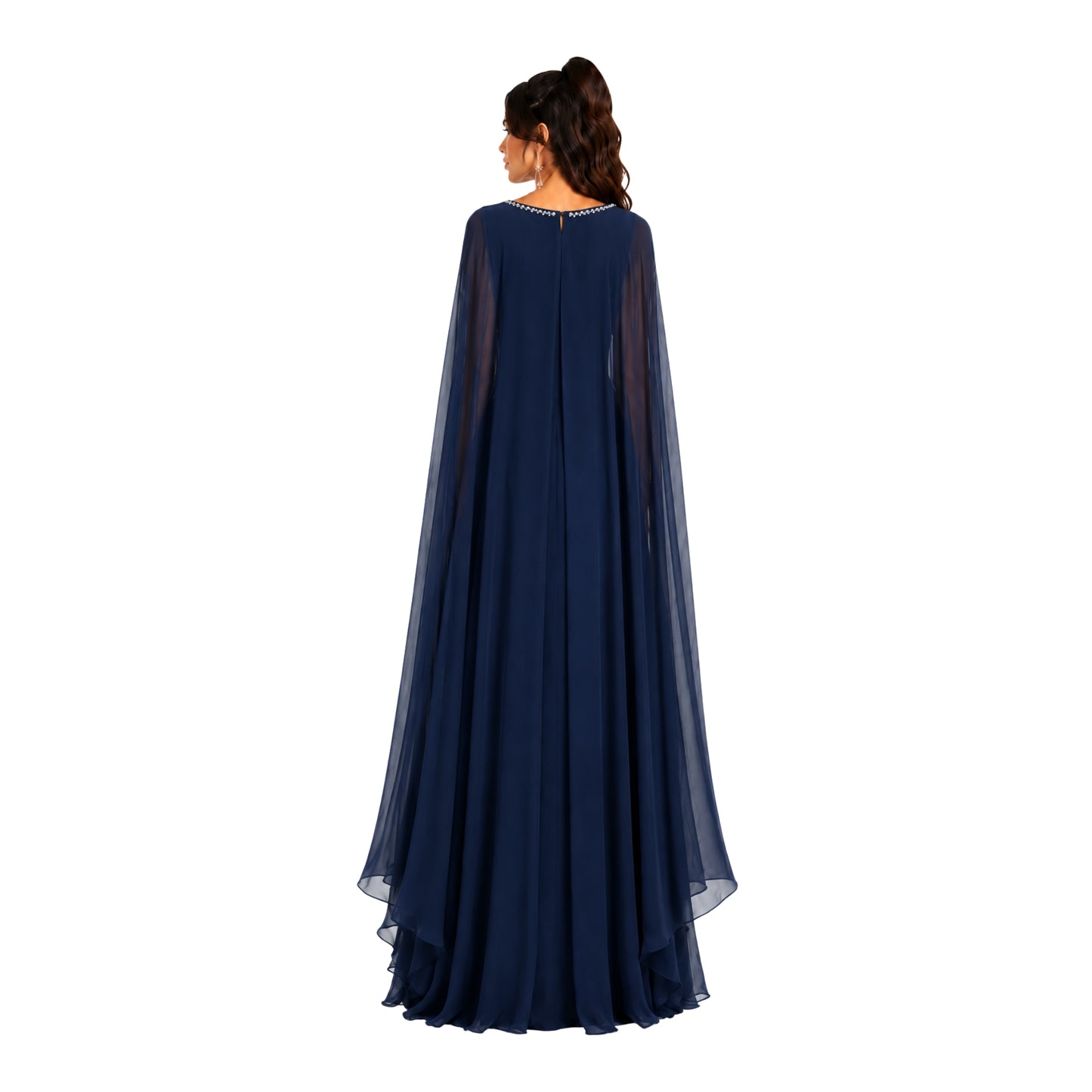 VESTIDO LARGO CON CAPA INTEGRADA
