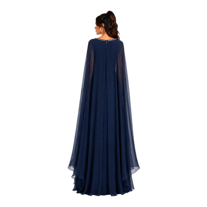 VESTIDO LARGO CON CAPA INTEGRADA