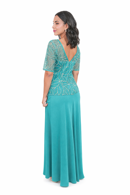 VESTIDO CON PATRON FLORAL EN CAVIAR