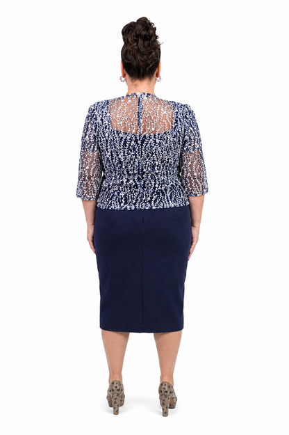 VESTIDO CON SACO AZUL Y BLANCO
