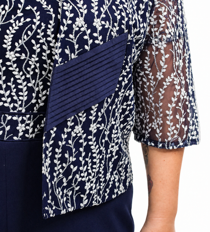 VESTIDO CON SACO AZUL Y BLANCO