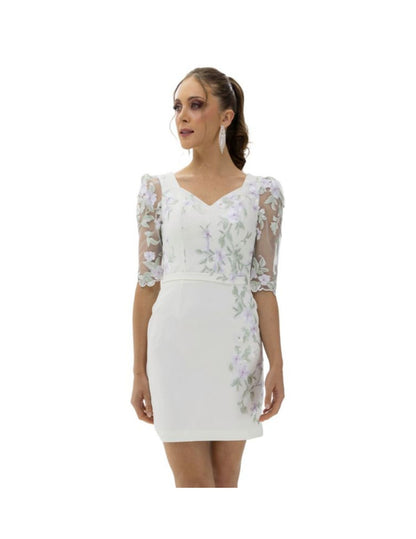 VESTIDO CORTO CON ENCAJE FLORAL "NUPCIAS"