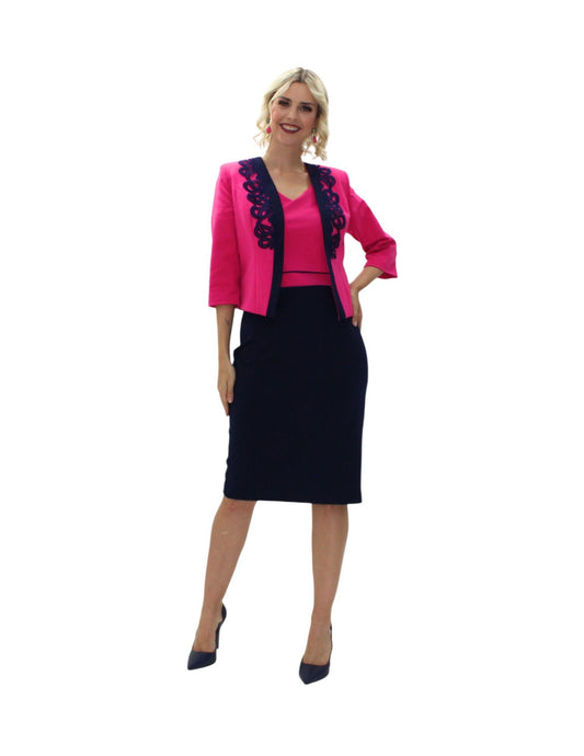 CONJUNTO FORMAL ROSA CON AZUL MARINO