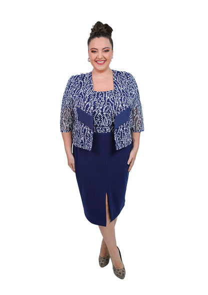 VESTIDO CON SACO AZUL Y BLANCO