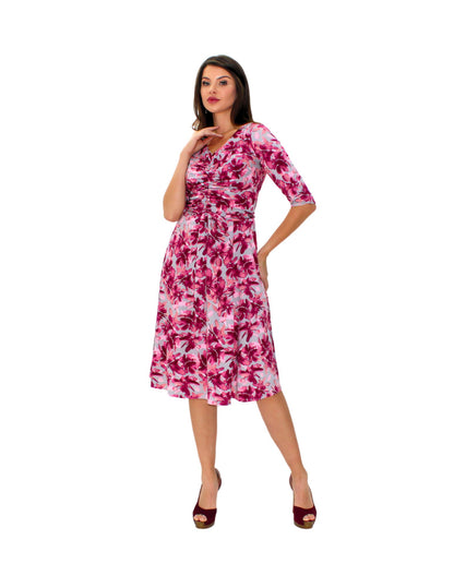 VESTIDO MIDI FLORAL CON FRUNCIDO AL FRENTE
