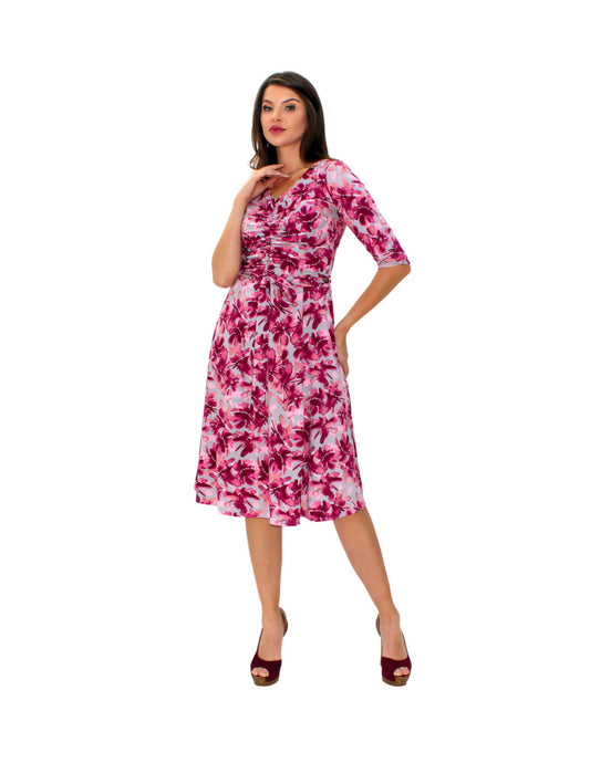 VESTIDO MIDI FLORAL CON FRUNCIDO AL FRENTE