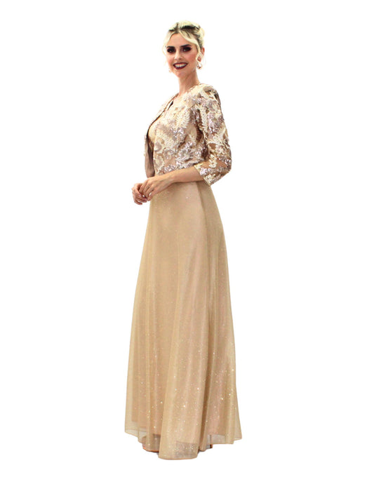 VESTIDO MAXI ORO CON BOLERO