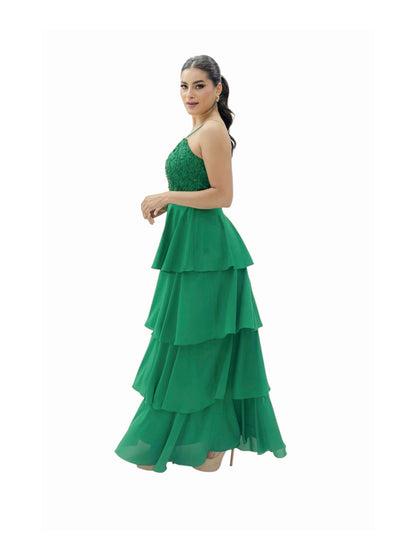 VESTIDO MAXI EN OLANES VERDE